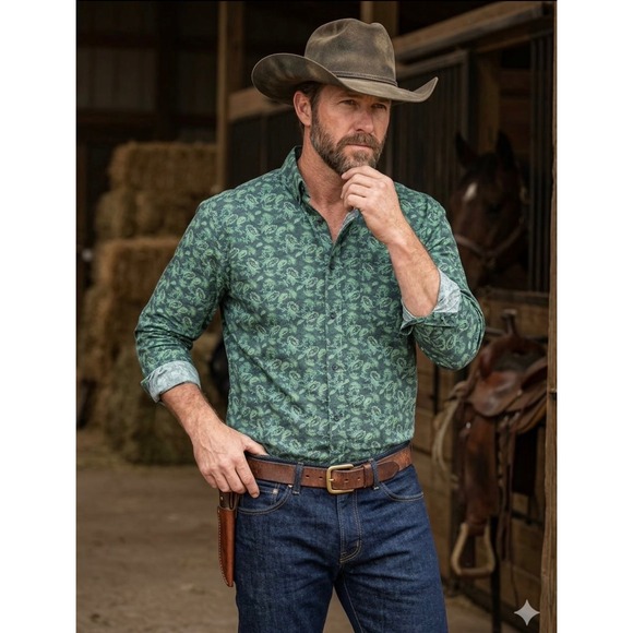 Cody James Other - Cody James Mens 2XL Green Paisley‎ Western Button Down Long Sleeve Shirt
